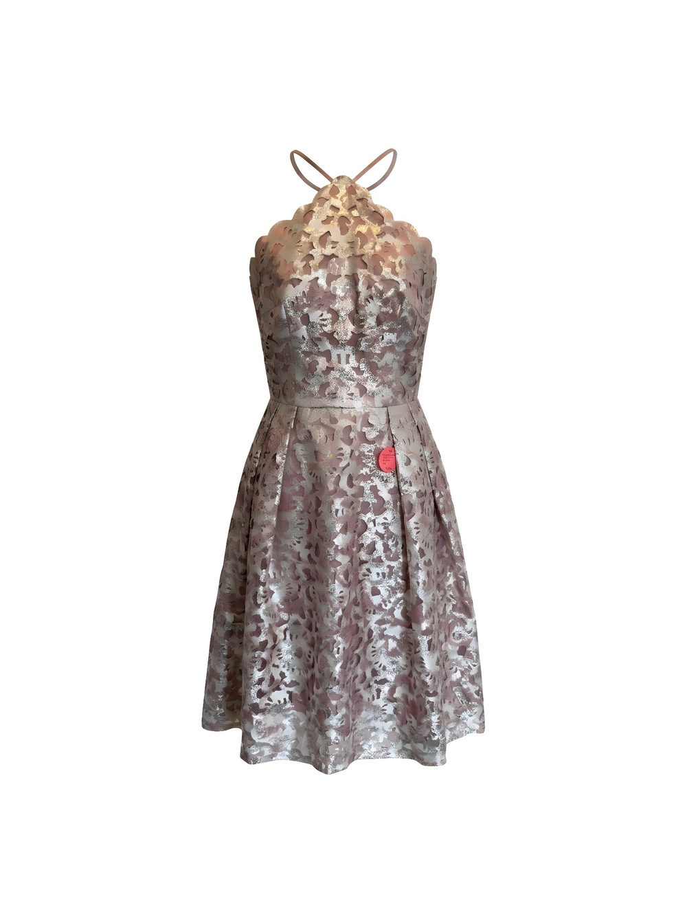 Chi Chi London Halter Floral Lace Metallic Midi Dress in Blush and Silver